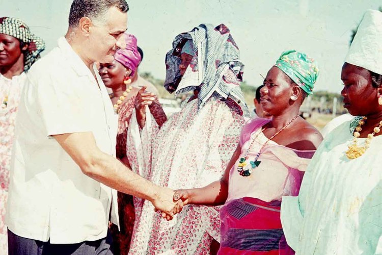 The Reception of Ghanaian Tribes for Abdel Nasser on His Journey to the Volta Dam in Ghana, October 29, 1965.